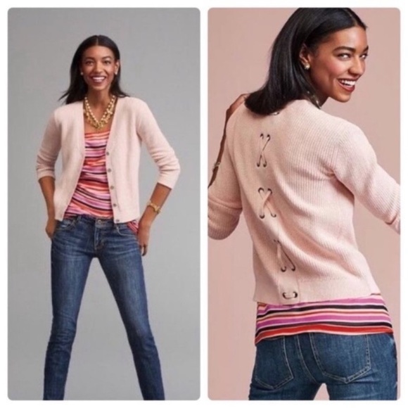CAbi Sweaters - cabi Eliza Cardigan Ballet Slipper Pink LaceUp SzM